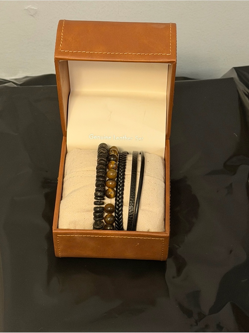 Lucky Brand Black and Brown Beaded & Leather Men's Bracelet Set